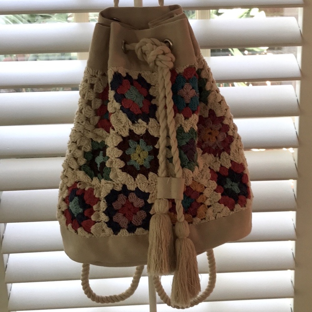 NWOT Urban Outfitters Crocheted Granny Square Backpack.  $39